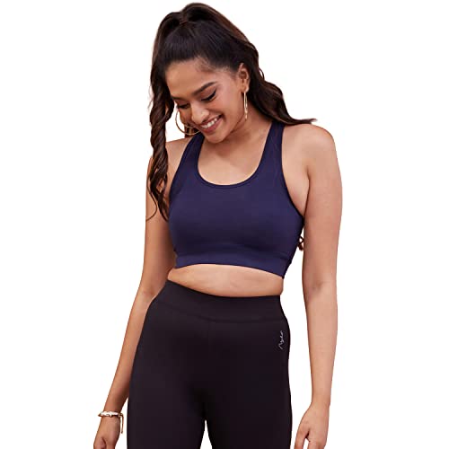 Image of NYKD Women's Everyday Cotton Padded Sports Bra for Gym /Running /Workout Full Support | Removable Pads | Wirefree | Full Coverage | Stretchable - NYK059