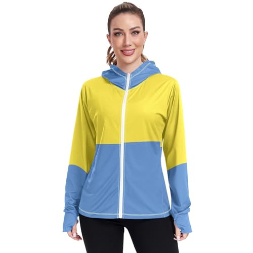 Ukraine Flag Womens UPF 50+ Sun Protection Hoodie Jacket Lightweight Long Sleeve Sun Shirt with Pocket Multicoloured