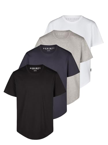 DENIMFY Tshirt Herren lang geschnitten Set 100% Baumwolle Regular Fit DFPaco 4er Pack Basic Rundhals Kurzarm Sommer Tee Shirt, Größe:XXL, Farbe:Pack 3