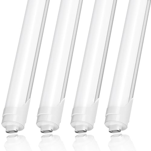 JESLED R17D/HO 8FT LED Bulbs Rotate Tube Light Bulb 8 Foot 5000K Daylight 72W 7200LM 110W Equivalent F96T12/DW/HO Frosted Cover T8/T10/T12 Replacement Dual-End Powered Ballast Bypass(4 Pack)