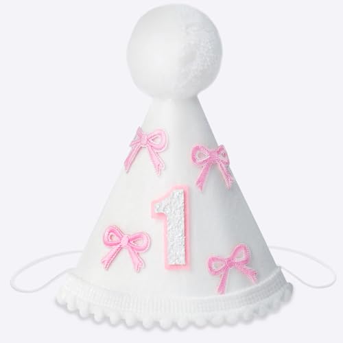 loghohu First Birthday Hat Girl, Baby Birthday Hat Bow 1st Birth Day Party Crown for Baby Girls Boys First Birth Day Decorations