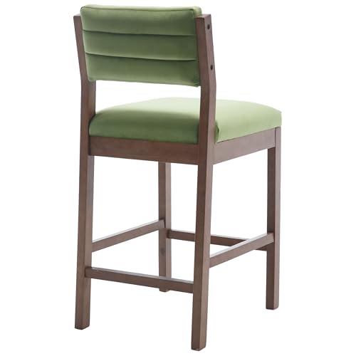Image of RIVOVA 26 inch Bar Stools Set of 2 Counter Height Bar Stools for Kitchen Counter, Modern Upholstered Barstools with Back and Wood Legs Velvet Stools Farmhouse Island Chairs, Green