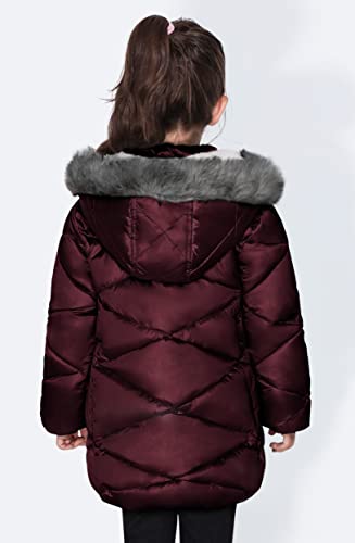 SOLOCOTE Girls Winter Coats Hooded Sherpa Lined Lightweight Jacket Thick Warm Puffy Waterproof Windproof Cotton Shiny Jackets, 170763-Wine-3-4Y - Thumbnail 2
