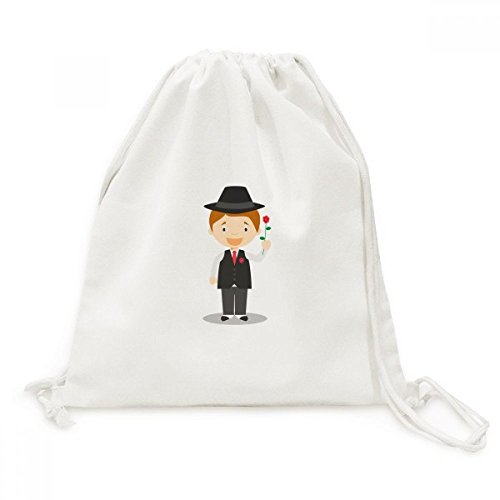 Toile Drawstring Backpack Voyage avec motif Costume Noir Argentine original et résistant
