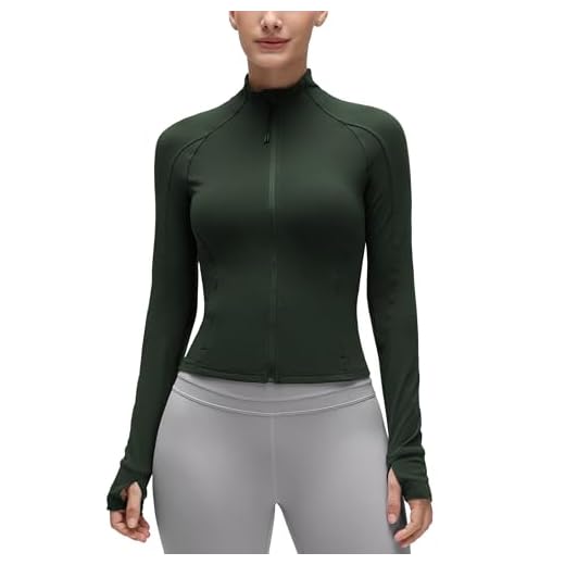 CRZ YOGA Butterluxe Waist Length Jackets for Women - Full Zip Athletic Track Tops with Thumb Holes Pockets Legend Green X-Small