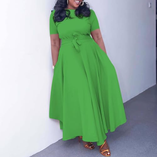 Image of BFFBABY Plus Size Dress A Line Dresses for Women Summer Long Dresses with Sleeve Casual Belted