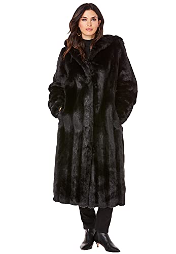 Roaman's Women's Plus Size Hooded Faux Fur Coat - M, Black at