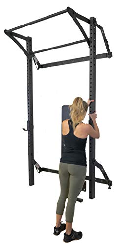 Murphy Rack Fold Up Wall Mounted Folding Squat Rack Space Saving Power Stand with Pull Up Bar Home Gym Equipment (Textured Black Powder Coat)