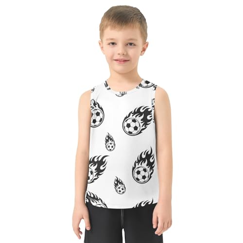 J JOYSAY Soccer Fire Black White Boys Tank Top Sleeveless Muscle Shirts Quick Dry Workout Active Sport Kids T-Shirts 3-15T2