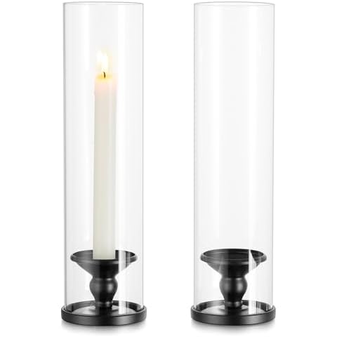Inweder Black Candle Holders with Glass Shades Cover
