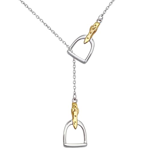 Dainty 2-Tone Gold & Silver Stirrup Lariat Necklace