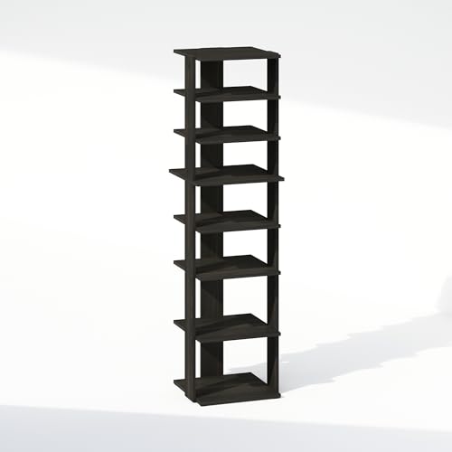 Image of Furinno Turn-N-Tube Corner Shelf, 8-Tier Display Rack, Vertical Corner Storage Rack, Space Saving Organization and Storage, Entryway, Living Room, Closet, Espresso