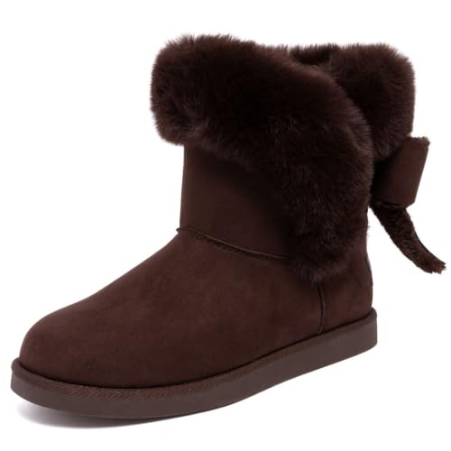 Juicy Couture Botas femininas para neve de inverno, quentes e isoladas, com forro de pele, confortáveis e modernas, Marrom chocolate - Quênia, 36