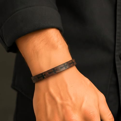 Image of THE MEN THING Leather Bracelet for Men - American Style Genuine Leather Multi-Layer Braided Bracelet with 100% Stainless Steel Magnetic Buckle for Men & Boys (8 inch)