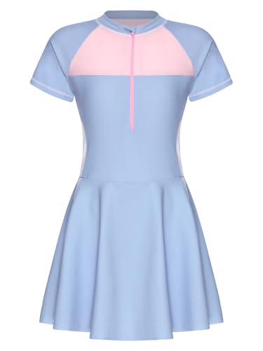 Kids Girls Swim Dress Short Sleeve Swimsuit Rash Guard Sport Bathing Suit UPF50+