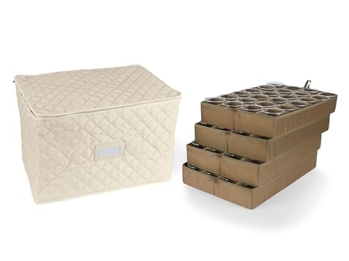 Covermates Keepsakes - Adjustable Glassware Storage - Padded Protection - ID Window - Stain Resistant - Machine Washable - China Storage, Cream