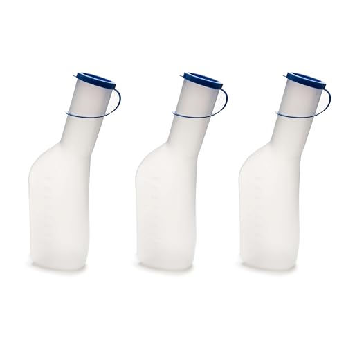 HaseMed Urinflasche für Männer - 1000 ml, mit Deckel, 3 Stück | Autoklavierbar bis 130 °C, aus Polypropylen, auslaufsicher & hygienisch - ideal für Pflege, Krankenhaus & Reise