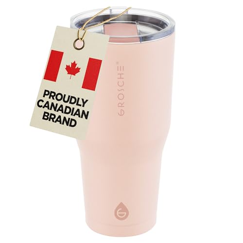 GROSCHE Yukon Triple Insulated Coffee Travel Mug with Lid - 30 oz Pink