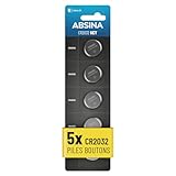 ABSINA 5X Pile CR2032 3V Lithium   Piles 2032 Lithium 3V Longue durée & étanches   Piles CR2032 pour clés de Voiture etc.   Pile CR 2032 Pile Bouton