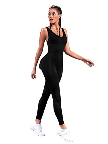Sweatyrocks Women' Backless Sleeveless Sport Bodysuit Solid Singlet Stretch Leotard Jumpsuit Gym Suit Romper Outfit Black Xs #TOP6