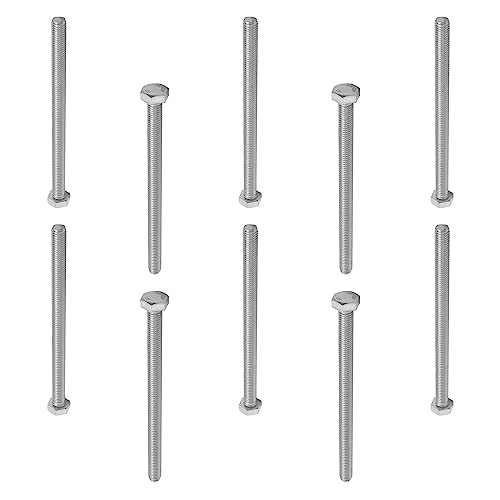 Image of Bettomshin 10Pcs M8 x 120mm Hex Bolts, 304 Stainless Steel 1.25mm Thread Pitch Fully Threaded Metric Hex Head Screw Bolts, Hexagon Screw Bolt, Hex Tap Bolts, Silver (Overall Size 125.45x13x13mm)