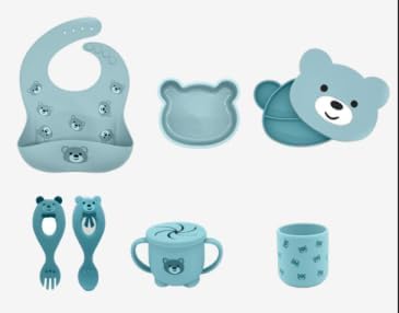 Miniatura 8 de Rayie - Juego de alimentación de silicona para bebés, suministros de destete con cara de oso, utensilios para niños pequeños, tazas de transición