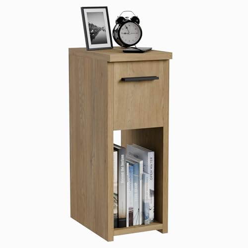 ComfortCove Nachttisch, Nachtschrank, Nachtkästchen, schmaler Nachttisch, schlanker Beistelltisch mit Ablagefach und Griff, Eiche. Größe: B20 x H55...