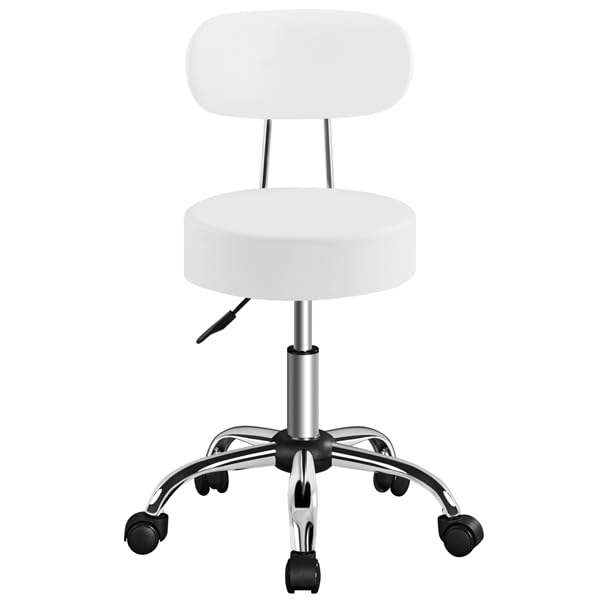 Abician Tabouret roulettes avec Dossier, Tabouret de Bureau avec Rotation 360°, Hauteur Réglable 75-84 cm, Siège Rembourrage 10 cm pour Bureau Travail Salon...