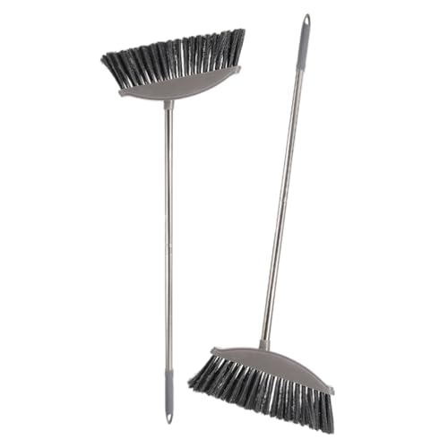 PRETYZOOM Brooms for Sweeping Outdoor Stainless Steel Broom 2pcs Sweeping Brooms with Long Handle Outdoor Indoor Commercial Broom Wide Angle for Home Courtyard Garage Kitchen Office Floor