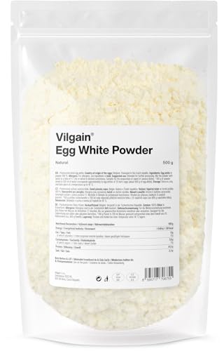 Vilgain Eiklarpulver (500 g) Neutral 100% Getrocknetes Eiweißpulver Ohne Zusatzstoffe Pasteurisiertes Egg White Powder Zum Backen & Kochen High Protein Low Carb Fitness Snack GVO-Frei