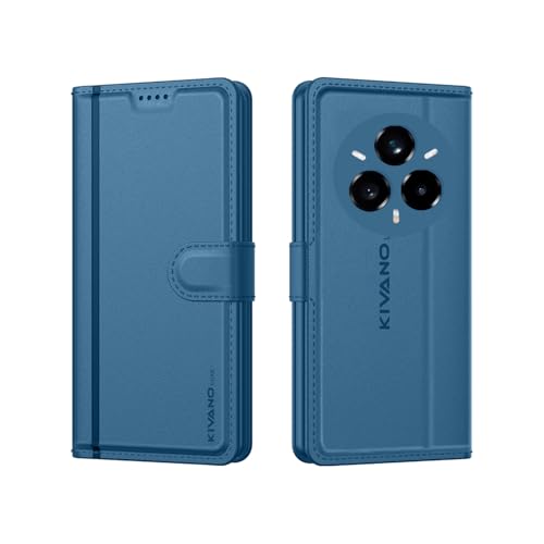 Image of KIVANO LUXE Compatible for Realme Narzo 80 Pro 5G / Realme 14 Pro 5G Luxury Handmade Leather Magnetic Flip Folio Case | Card Holder & Kickstand | Slim Protective Cover | Unisex - Blue