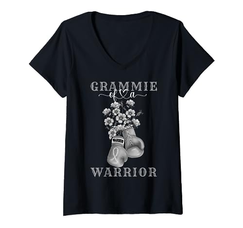 Grammie Of A Warrior Escuadrón de Apoyo a la Concientización del Cáncer de Pulmón Camiseta Cuello V