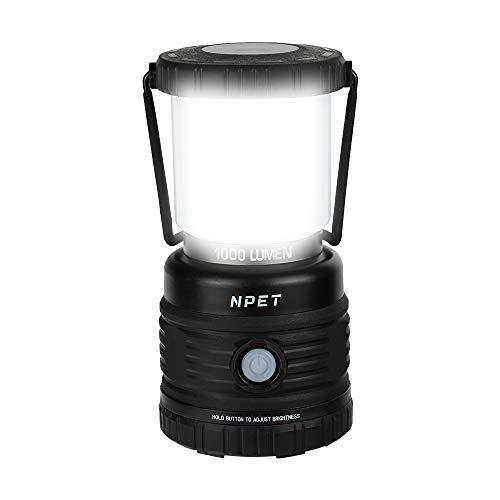 NPET LED Camping Lantern, USB Rechargeable, 1000 Lumen Dimmable Tent Lights, IPX7 Waterproof, Warm White, Cool White, Daylight White and Flash 4 Modes Lighting for Outdoor Camping, Hiking, Emergencies