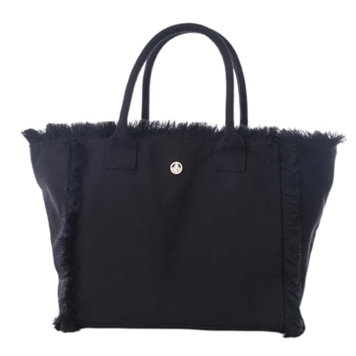 VIA FIORE Black Canvas Tote with Frayed Edge