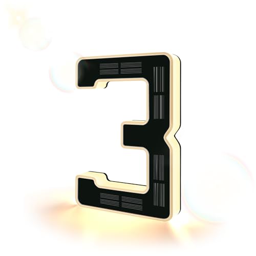 ISUNMEA 6.7 Inch Solar Lighted House Numbers for Outside, Light Up Waterproof LED Address Signs for Houses, Backlit Illuminated Exterior Modern House Numbers Light (3-Black, 6.7IN)