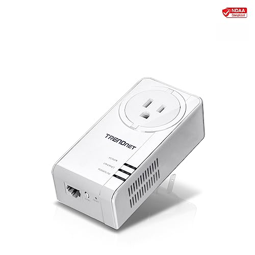 Image of TRENDnet Powerline 1300 AV2 Adapter with Built-in Outlet, Gigabit Port, IEEE 1905.1 & IEEE 1901, Range Up to 300m (984 ft.), TPL-423E, White