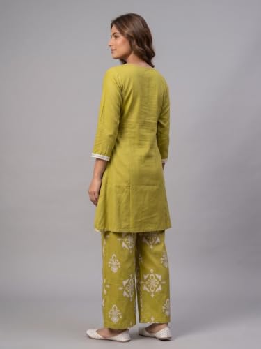 Conjunto Kurta de seda para mujer pantalón y túnica larga bordada 5
