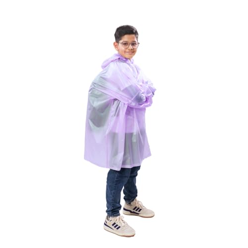 Image of haus & kinder Kids Raincoat with Hood - Waterproof PVC, Free Size, Lilac Poncho with Pockets 1 Pc