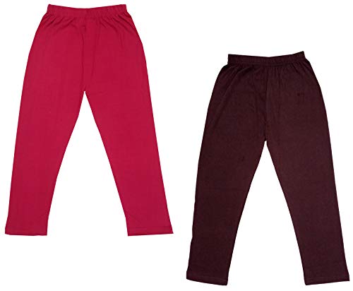 Image of IndiWeaves Girls Super Soft Cotton Solid Capri Pants (Brown, Magenta, 8-9 Years) Pack of 2
