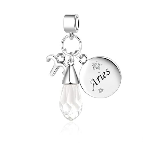 MiniJewelry Abalorio colgante de signo del zodiaco con piedras natales brillantes para pulseras Pandora, talla única, Cobre, No es una piedra preciosa