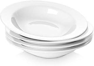 Y YHY Pasta Bowls and Plates,20 Ounces White Soup Bowl Set of 4, Porcelain Bowl Set for Eating, Microwave & Oven Safe