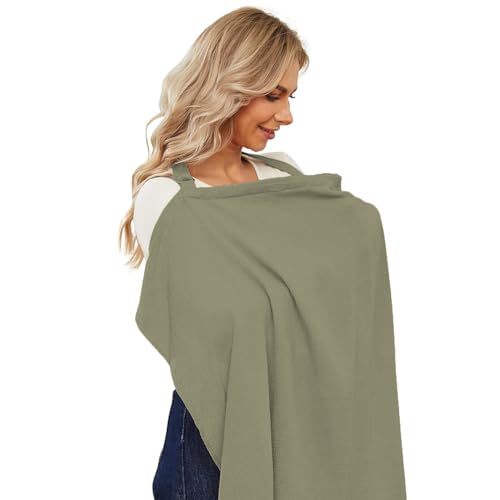 Image of PPOGOO Muslin Nursing Cover for Baby Breastfeeding, Breathable Privacy Nursing Covers for Mom 100% Cotton Breastfeeding Cover with Rigid Hoop for Mother Nursing Apron (AGreen)