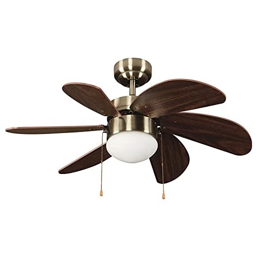 wonderlamp Basic Ventilador con Luz, E27, 15 watts, Cuero, 76.2 x 76.2 x 41.5 cm