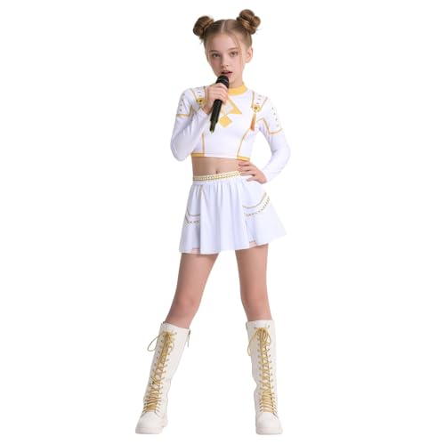Image of Demon Hunter Costume Coat Shirts Shorts Dance Outfit Sets for Girls Movies Anime Games 2-16 Years White 4-5 Years