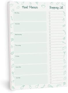 Rileys & Co 52-Page Meal Planner Note Pad with Tear-off Grocery List, 25 x 18cm, Weekly Menu Planning Notebook for Weight Loss or Family Dinner with Perforated Easy-Tear Shopping Checklist