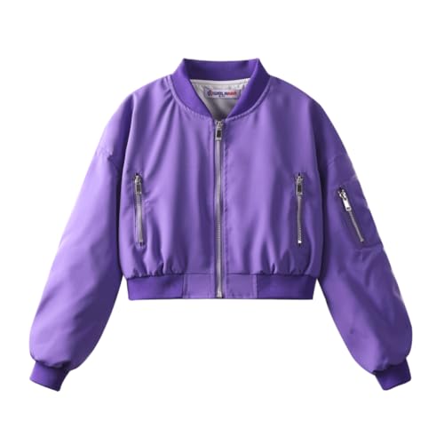 Image of WELAKEN Lightweight Multiple Pockets Zip Up Bomber Jacket for Girls Toddler & Kids II Little Girl's Casual Flight Crop Jacket