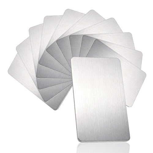 KQDRAVINE Plaque Inox 0,8 mm 10 pièces –Plaque acier inoxydable 304 format carte 86x54 mm, plaques inox vierge surface brossée pour gravure laser, DIY, carte visite métal, support gravure