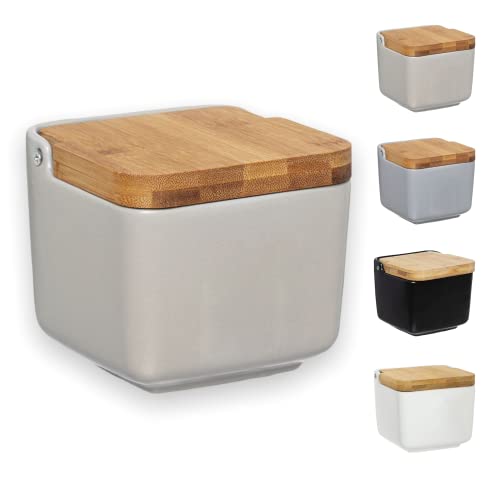 TIENDA EURASIA® Salero de Cocina de Porcelana con Tapa, Saleros de Cocina Originales y Modernos (Salero Natural 12 x 12 x 11 cm)