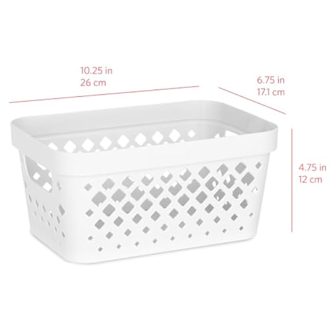 Glad Plastic Baskets for Organizing | Pantry Storage for Under Counter, Linen Closet, and Bathroom | Nesting Shelf Bins with Handles, 1 Gallon, White
