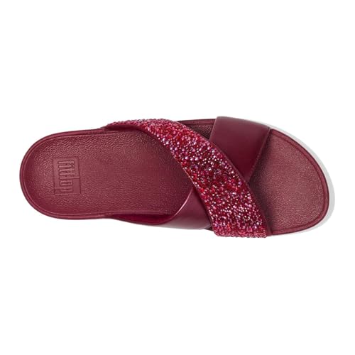 Image of FitFlop Womens Lulu Crystal-Mix Metallic Cross Slides All Black Sandal